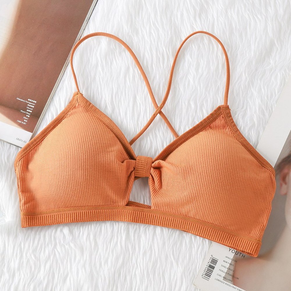 Tangerine Viscose Chest Wrap Racerback Bra